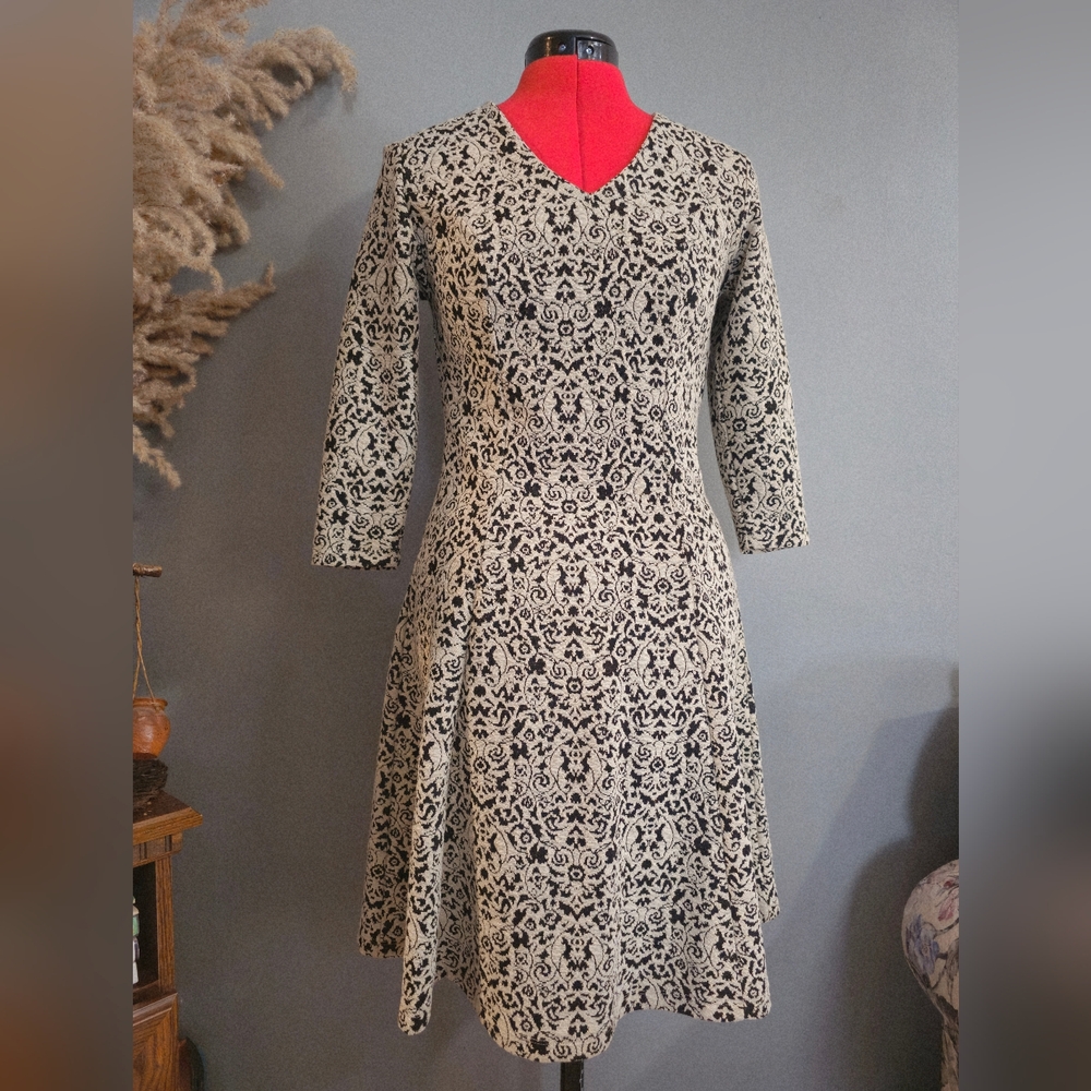 Cato Black and Cream Long Sleeve Dress